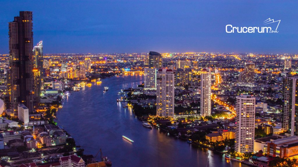 Panorámica de Bangkok tarde noche, cruceros por asia. crucerum