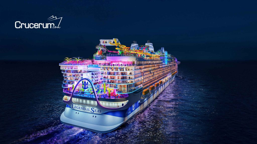 Vista frontal barco legend of the seas noche cruceros 2026
